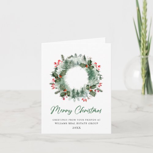 Festive Holly Wreath Christmas Corporate Greeting Holiday Card