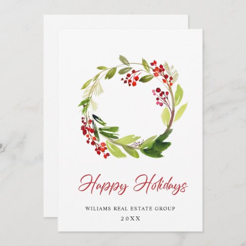 Festive Holly Wreath Christmas Corporate Greeting Holiday Card