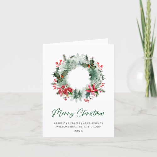 Festive Holly Wreath Christmas Corporate Greeting Holiday Card