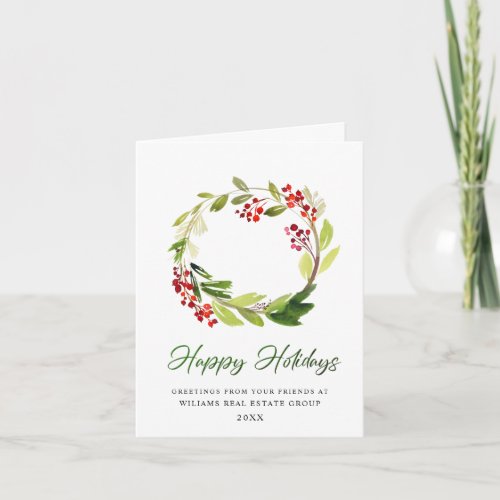 Festive Holly Wreath Christmas Corporate Greeting Holiday Card