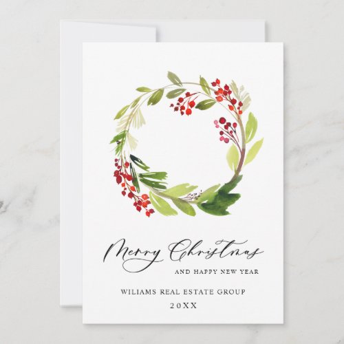 Festive Holly Wreath Christmas Corporate Greeting Holiday Card