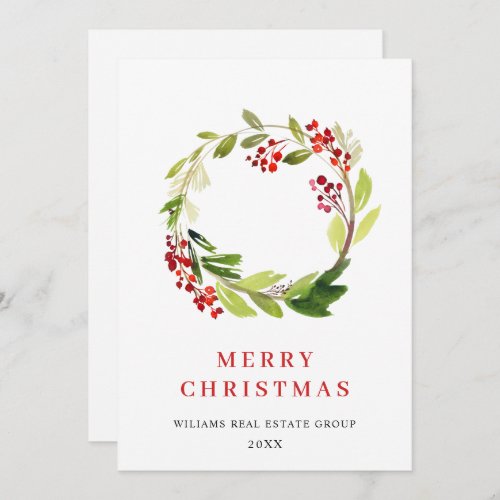 Festive Holly Wreath Christmas Corporate Greeting Holiday Card