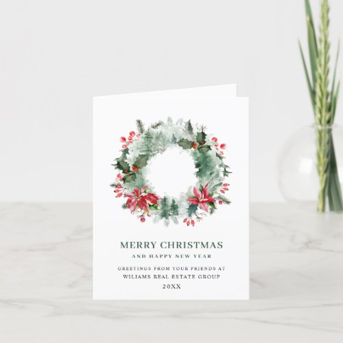 Festive Holly Wreath Christmas Corporate Greeting Holiday Card