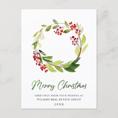 Festive Holly Wreath Christmas Corporate Holiday Postcard