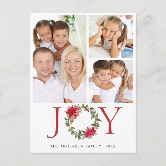 Festive Holly Wreath Christmas Greeting 3 PHOTO Holiday Postcard (Front)