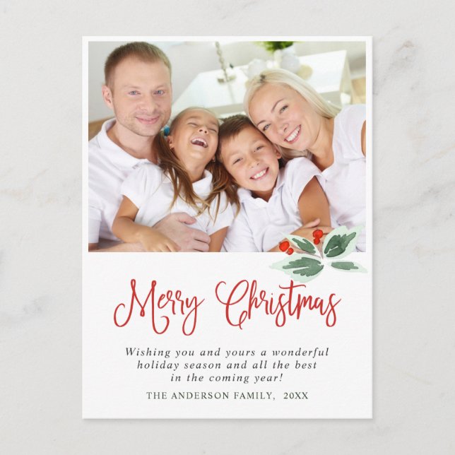 Festive Holly Wreath Christmas Greeting Holiday Po Postcard (Front)