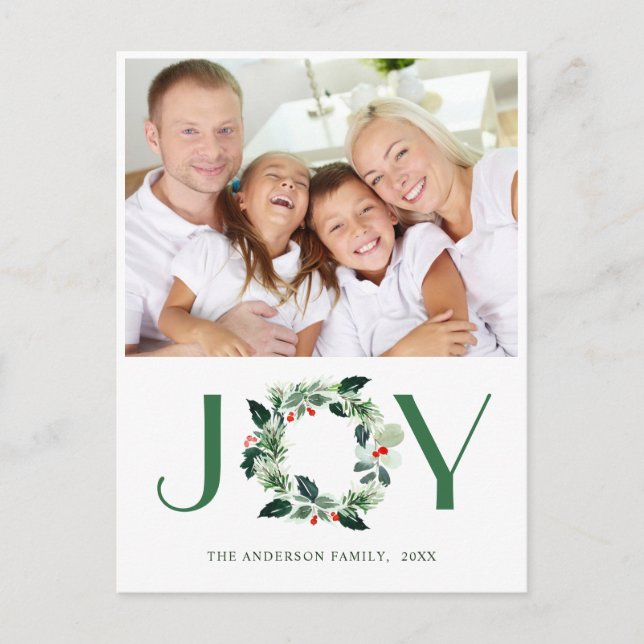 Festive Holly Wreath Christmas Greeting Holiday Postcard (Front)