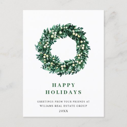 Festive Holly Wreath Christmas Greeting Holiday Postcard