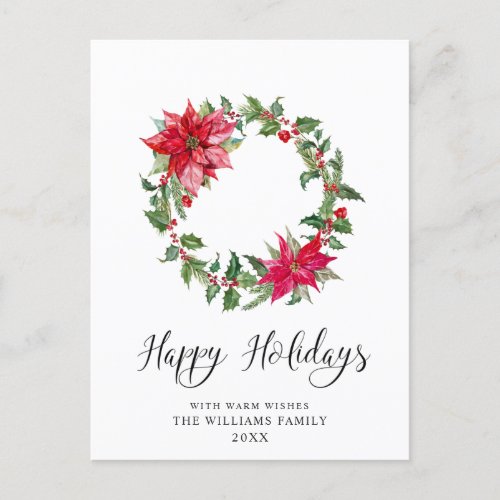 Festive Holly Wreath Christmas Greeting Holiday Postcard