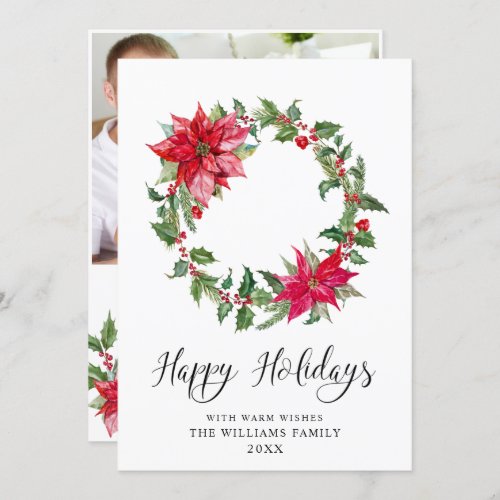 Festive Holly Wreath Christmas Greeting PHOTO Holiday Card