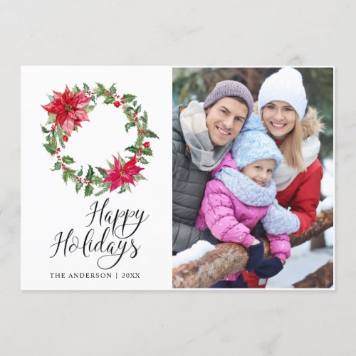 Festive Holly Wreath Christmas Greeting PHOTO Holiday Card
