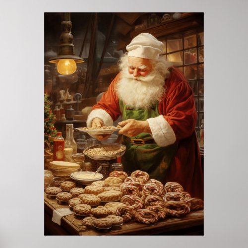 Festive home decor watercolor Santa baking