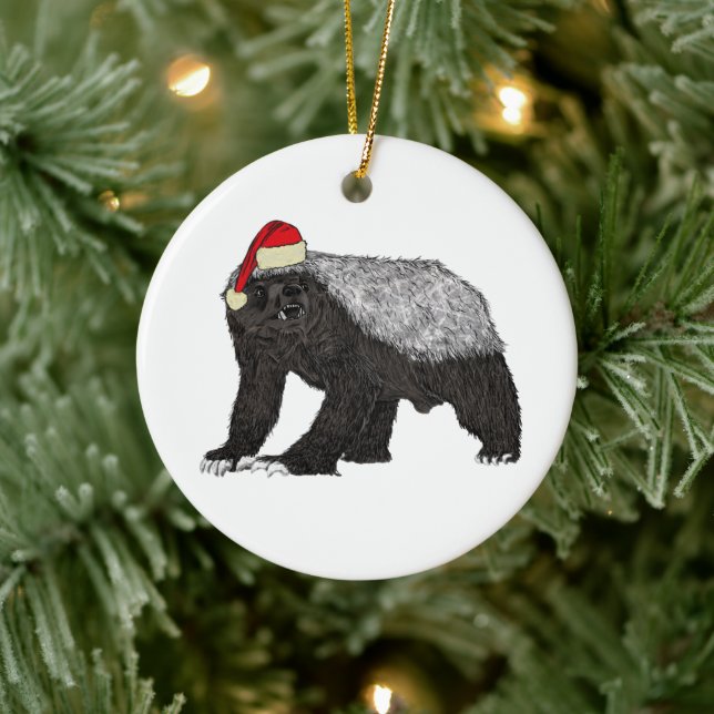 Festive Honey Badger Badass Santa Ceramic Ornament (Tree)