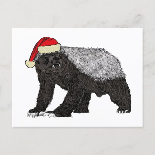 Festive Honey Badger Badass Santa Funny Christmas  Postcard