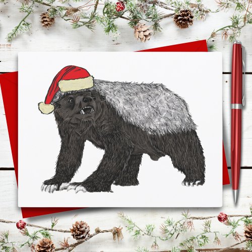 Festive Honey Badger Badass Santa Funny Christmas  Postcard