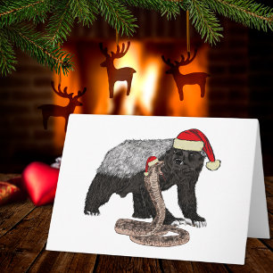 Festive Honey Badger Snake Funny Badass Christmas Card