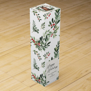 Festive Horse Christmas Wreath Happy Holidays Wine Box