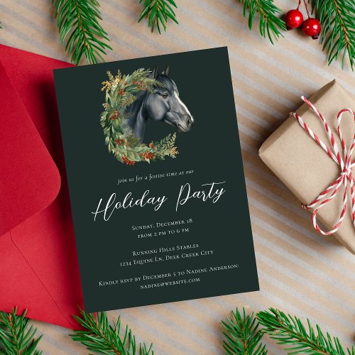 Festive Horse Wreath Equestrian Holiday Party Invitation