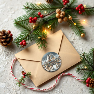 Festive Horses and Christmas Lights Classic Round Sticker