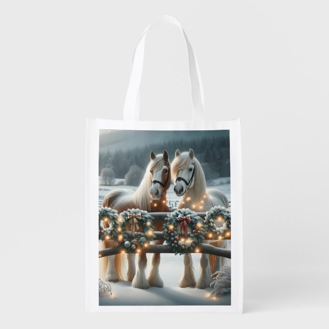 Festive Horses and Christmas Lights  Grocery Bag (Front)