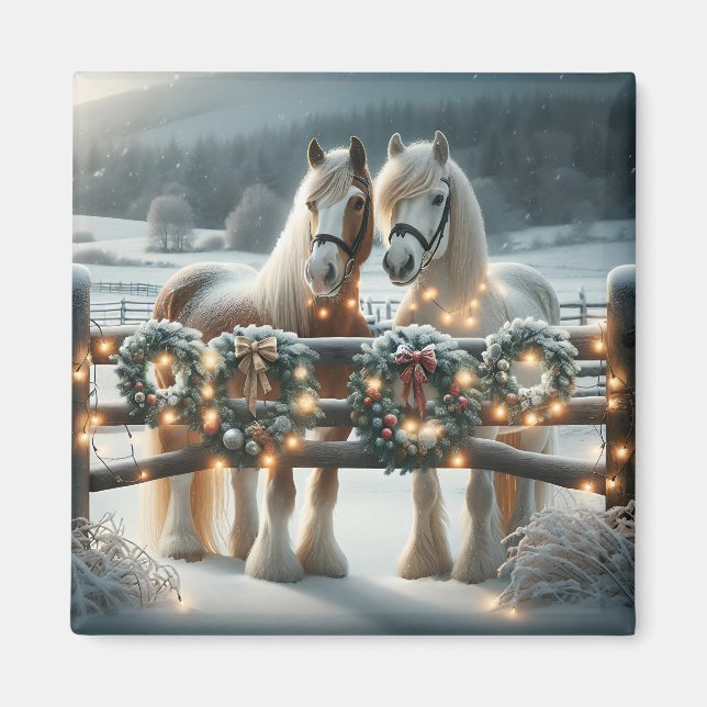 Festive Horses and Christmas Lights  Magnet (Front)