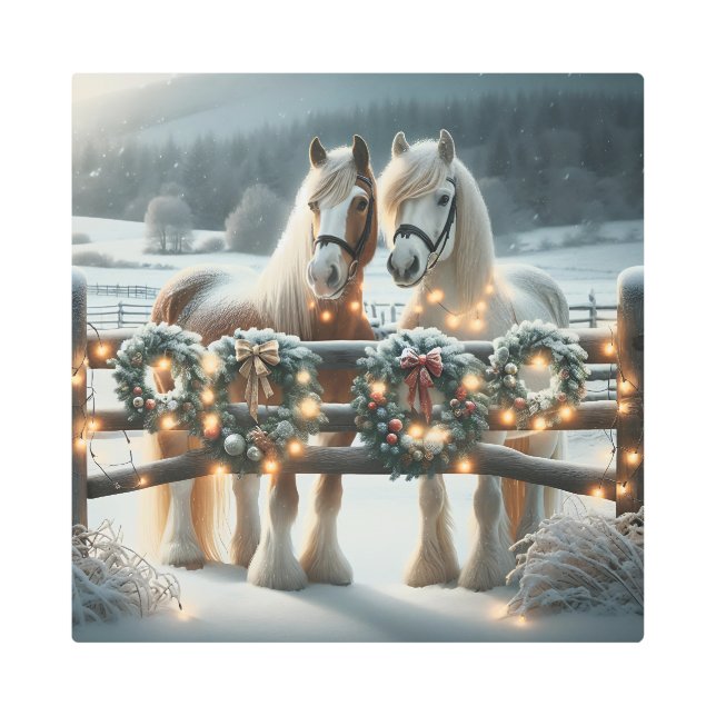 Festive Horses and Christmas Lights  Metal Print (Front)