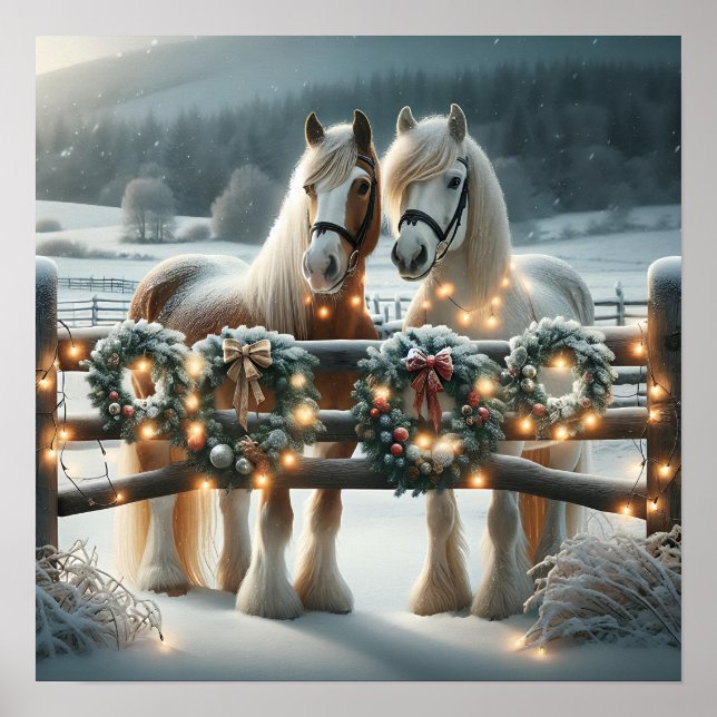 Festive Horses and Christmas Lights  Poster (Front)