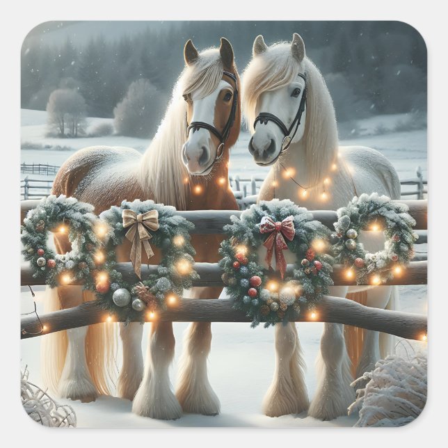 Festive Horses and Christmas Lights Square Sticker (Front)