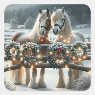 Festive Horses and Christmas Lights Square Sticker
