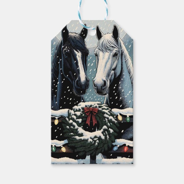 Festive Horses | Merry Christmas Gift Tags (Front)