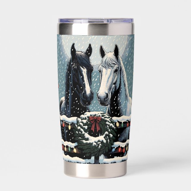 Festive Horses | Merry Christmas Insulated Tumbler (Front)