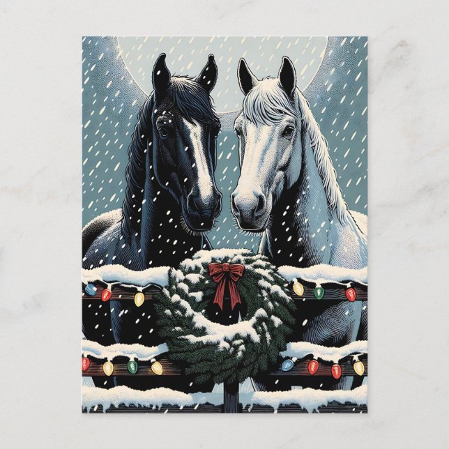 Festive Horses | Merry Christmas Postcard (Front)