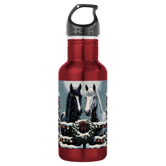 Festive Horses | Merry Christmas Stainless Steel Water Bottle (Front)
