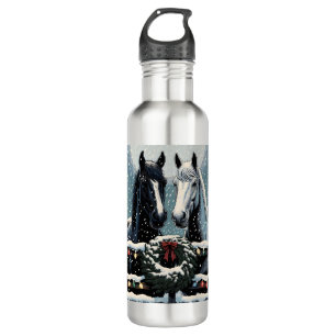 Festive Horses   Merry Christmas Stainless Steel Water Bottle