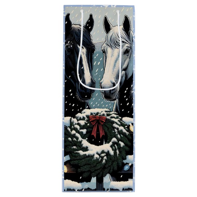 Festive Horses | Merry Christmas Wine Gift Bag (Front)