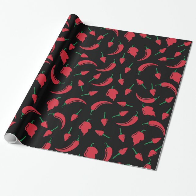Festive Hot Chili Pepper Wrapping Paper (Unrolled)
