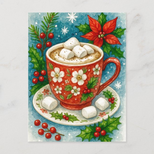 Festive Hot Cocoa Christmas Postcard (Front)