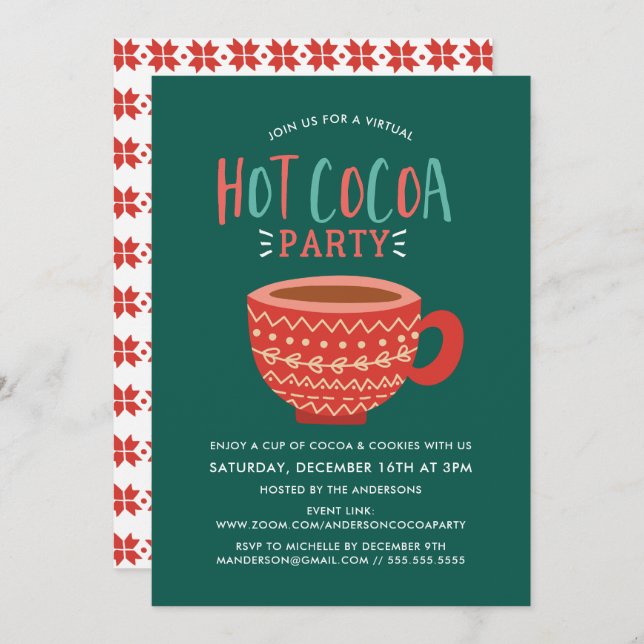 Festive Hot Cocoa Virtual Holiday Party Invitation (Front/Back)