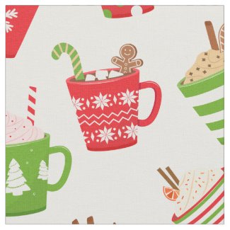 Festive Hot Drinks Christmas Holidays Pattern Fabric