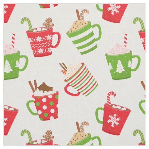Festive Hot Drinks Christmas Holidays Pattern Fabric