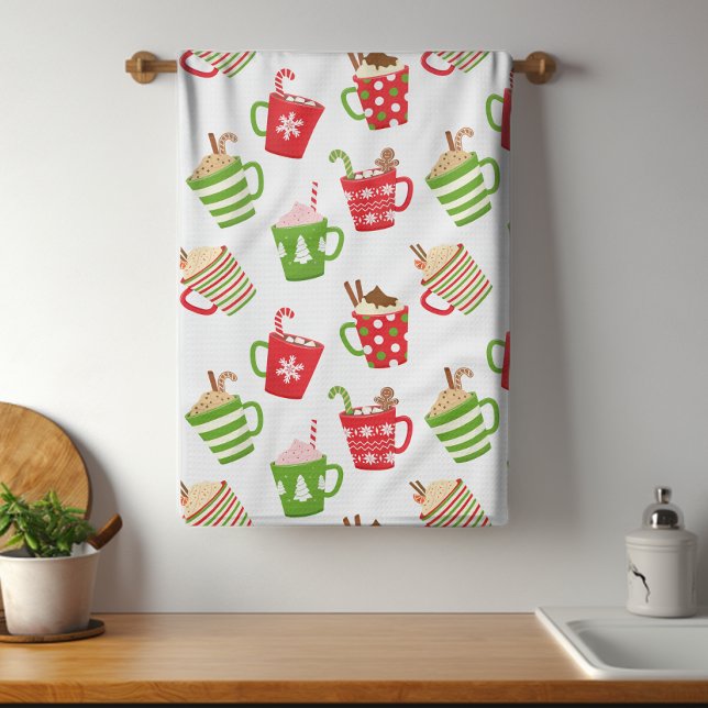 Festive Hot Drinks Christmas Holidays Pattern Kitchen Towel (Creator Uploaded)