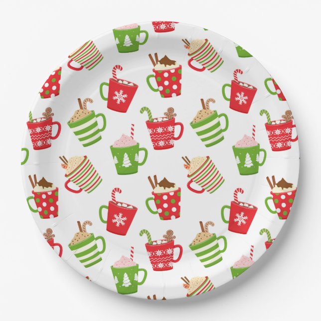 Festive Hot Drinks Christmas Holidays Pattern Paper Plates (Front)