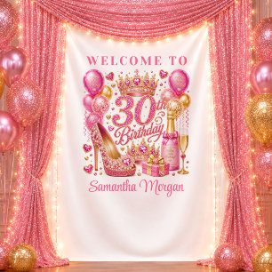 Festive Hot Pink Confetti 30th Birthday Backdrop