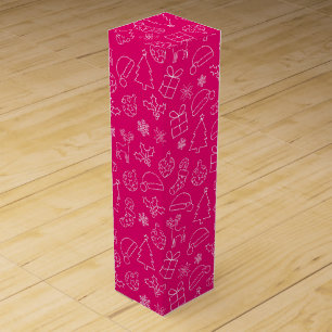 Festive Hot Pink & White Winter Christmas Pattern Wine Box