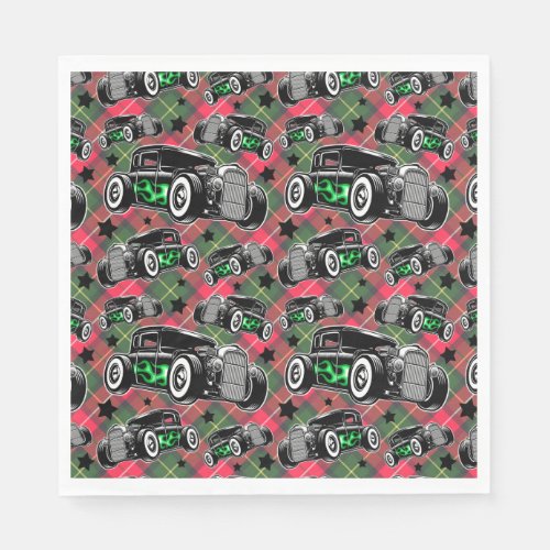 Festive Hot Rod Holiday Red Green Plaid Christmas Napkins