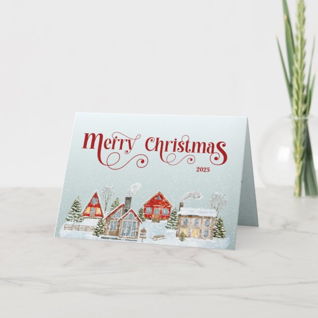 Festive Houses Folded Christmas Holiday Card (Front)