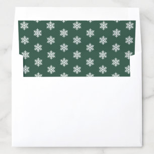 Festive Hunter Green and White Snowflake Pattern Envelope Liner