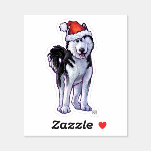 Festive Husky in a Santa Hat Sticker