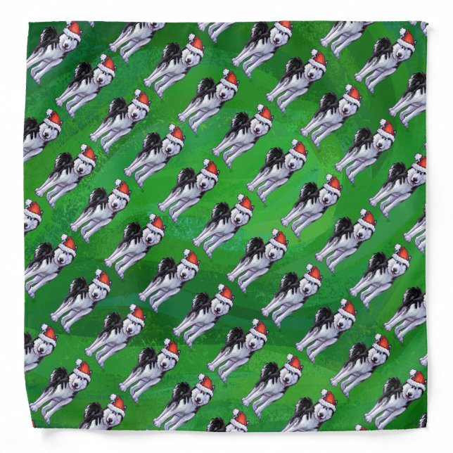 Festive Husky in Santa Hat on Green Bandana (Front)