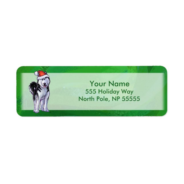 Festive Husky in Santa Hat on Green Label (Front)